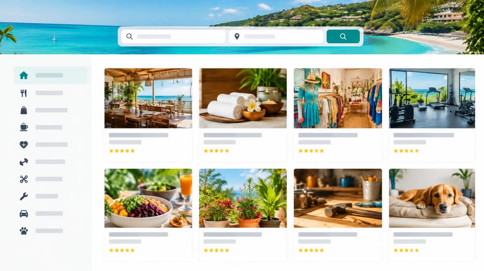 A digital display of local businesses in an online directory format.